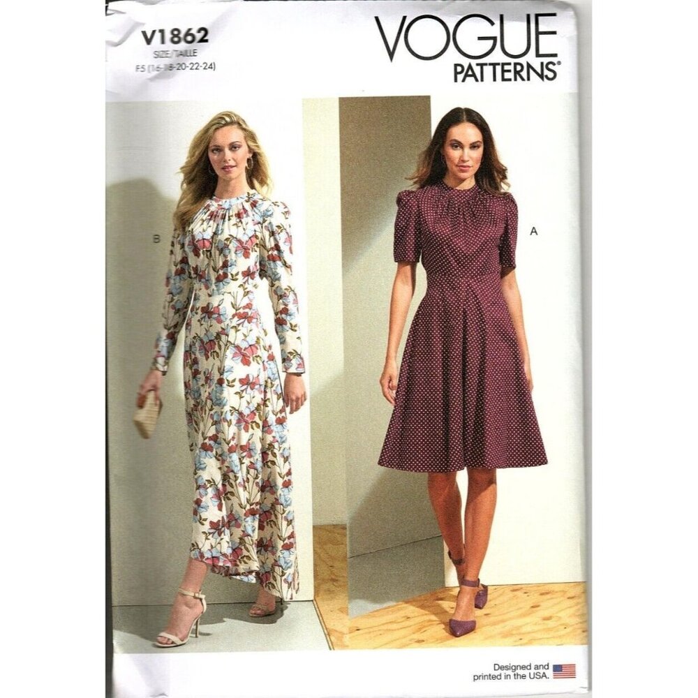 Vogue V1862 Misses 16 to 24 Semi Fitted Dresses Uncut Sewing Pattern